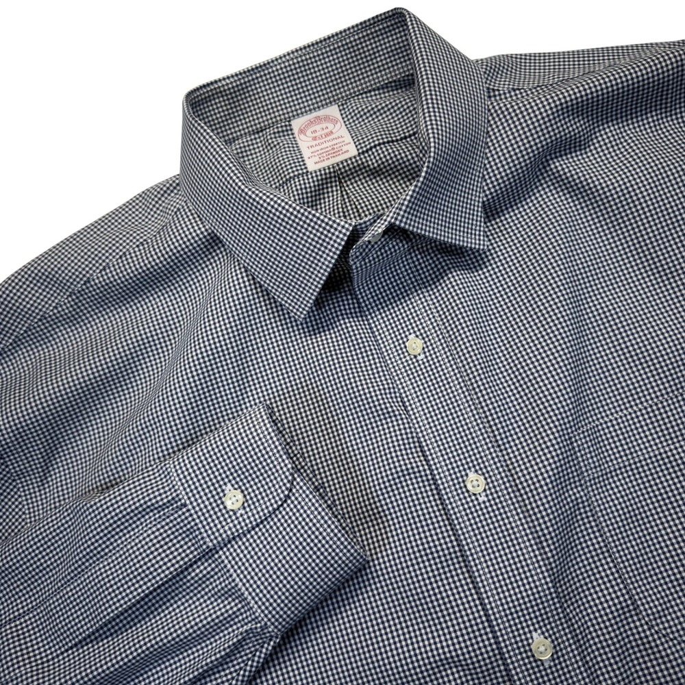 Brooks Brothers Mens 18-34 Traditional Non-Iron Dress Shirt Navy Gingham